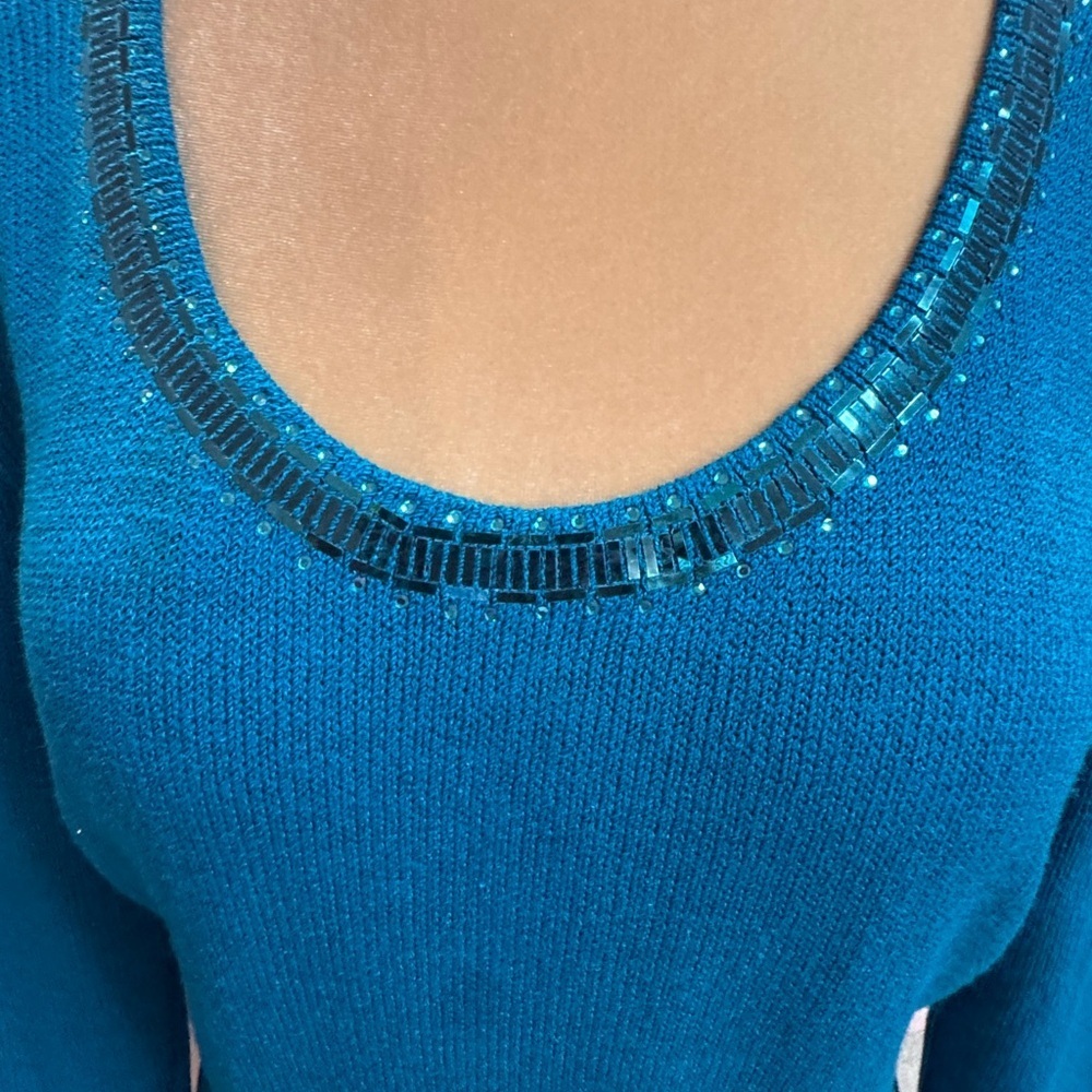St. John Teal Long Sleeve Dress with Sequin detail - Picture 3 of 12